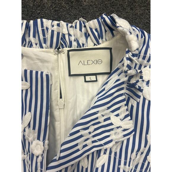 $583 Alexis Blue White Olya Sleeveless Striped Flower Embroidered Mini D… - Picture 10 of 14
